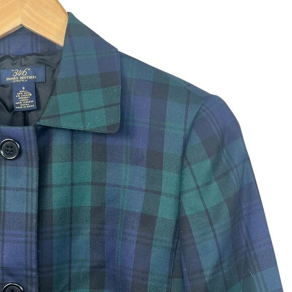 Lands End Blackwatch Plaid Blazer Jacket Size 6 Blue Green Plaid Button - Picture 3 of 9